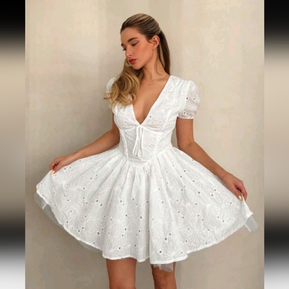 Women's Summer Floral Embroidery Elegant Vacation Daily White Dress,Summer - Picture 4 of 4